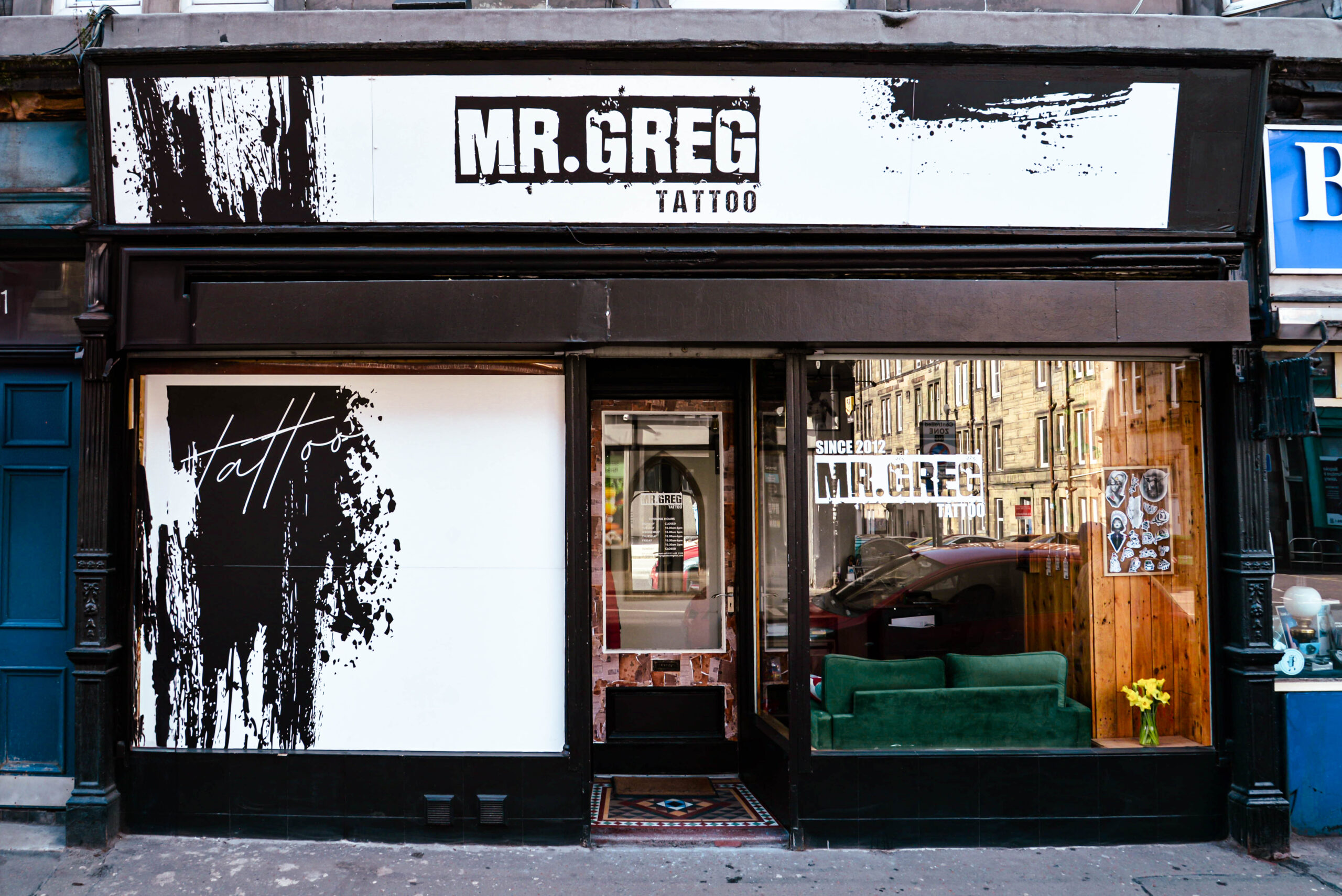 Mr Greg Tattoo storefront at 53 Easter Road, Edinburgh